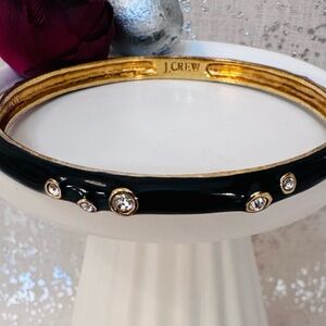 J. Crew Black and Gold Enamel Bangle Bracelet with Crystal Accents